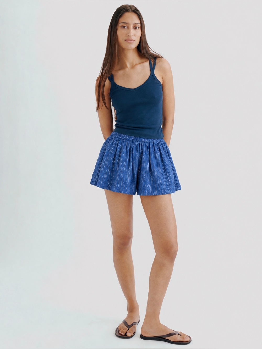 NWT Suzi Kondi Pezo Play Shorts size M blue lurex gauze